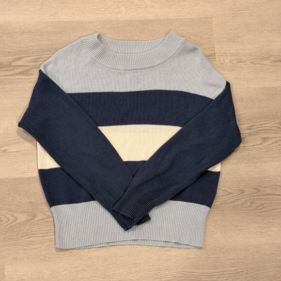 Lucky Brand Striped Womens Colorblock Sweater Light Blue/Navy/Cream Size Small - Picture 1 of 3